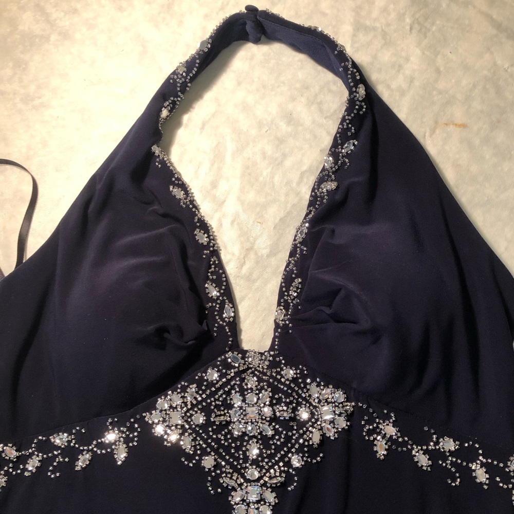 Navy blue formal with silver beading